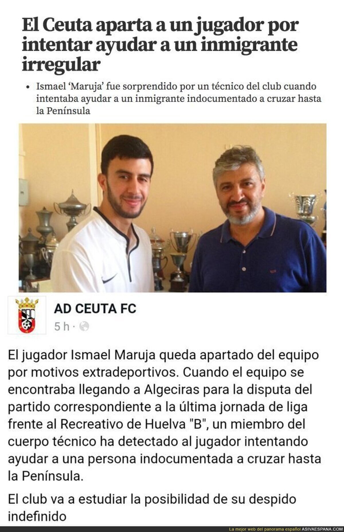 Apartan a este jugador del Ceuta tras ser pillado ayudandoa cruzar a la península a un inmigrante