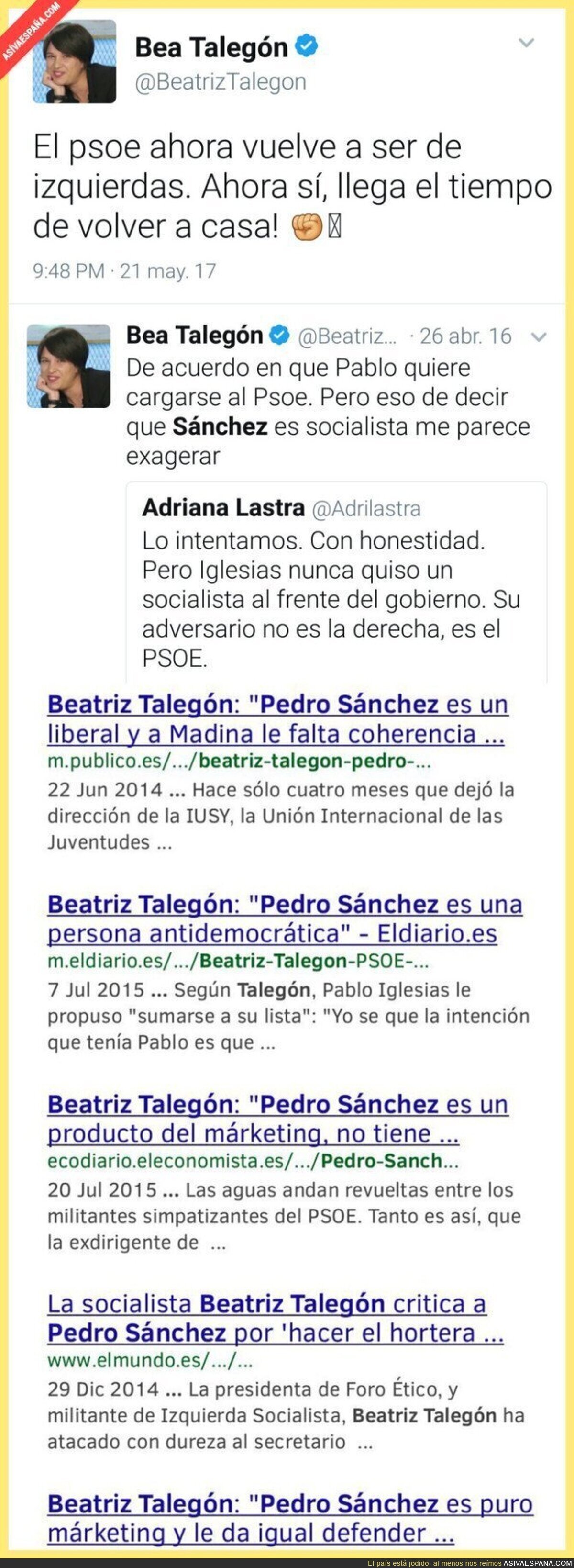 La hipocresía de Beatriz Talegón tras ganar Pedro Sánchez en el PSOE