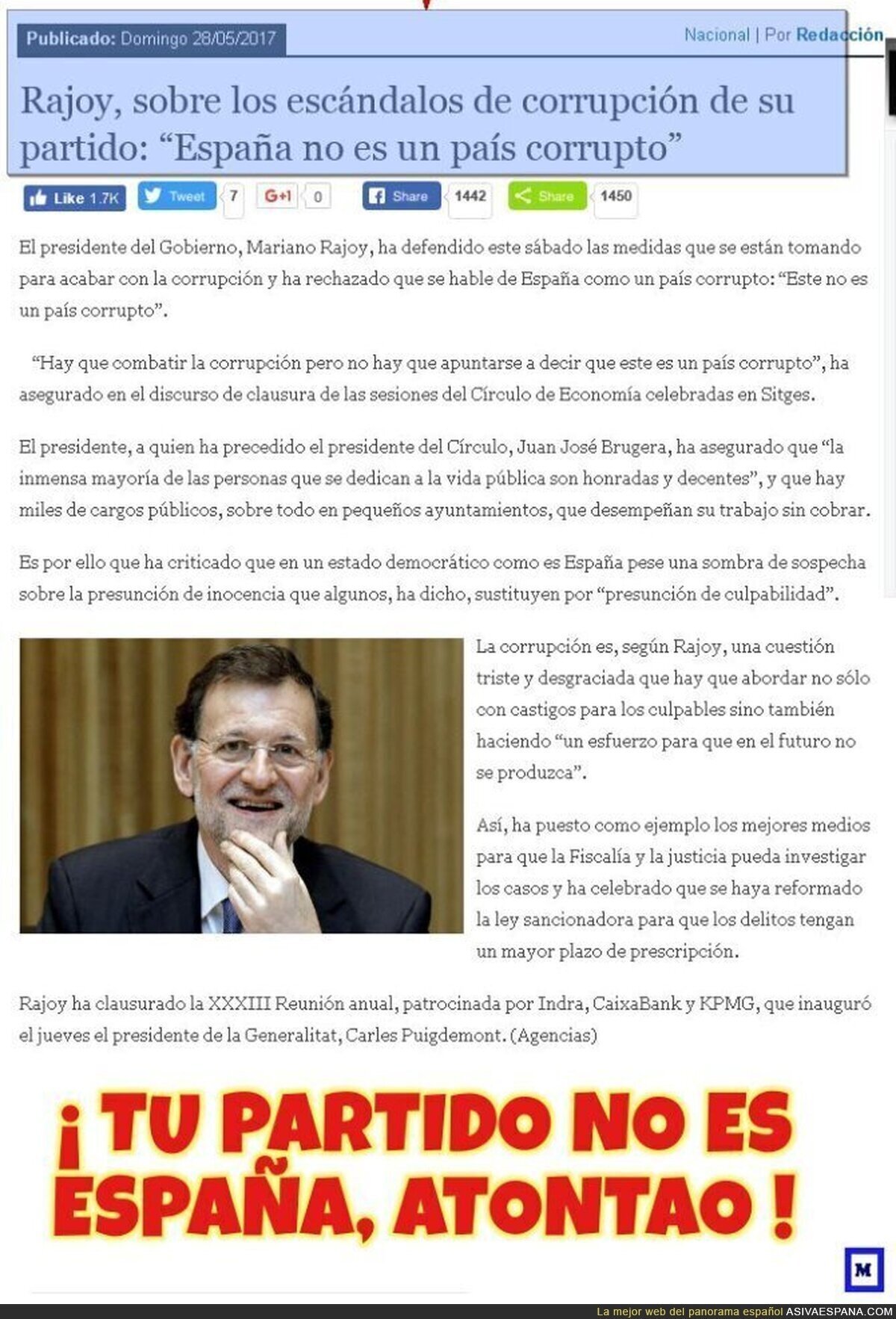 Rajoy "confunde" España con su partido.