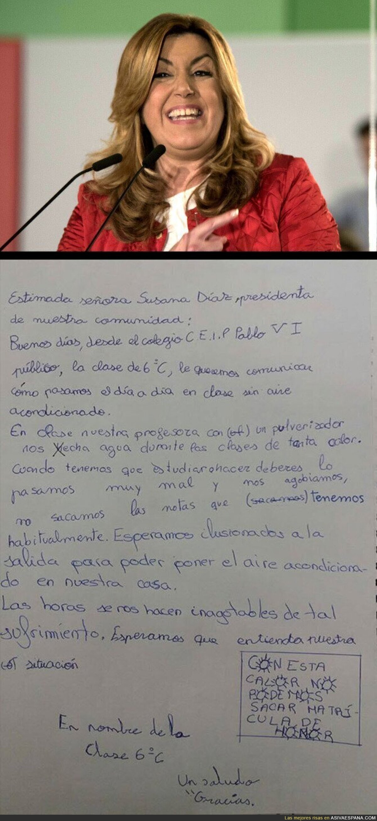 La demoledora carta de niños de Primaria en Andalucía pidiéndole aire acondicionado a Susana Día