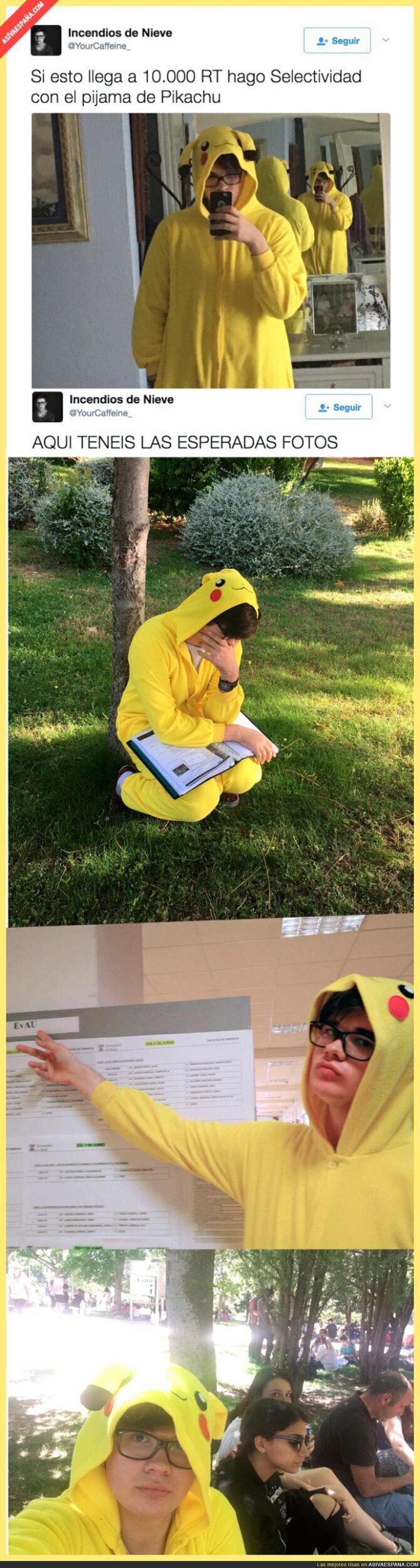 Este chico va disfrazado de Pikachu a la Selectividad tras perder la apuesta que hizo en Twitter