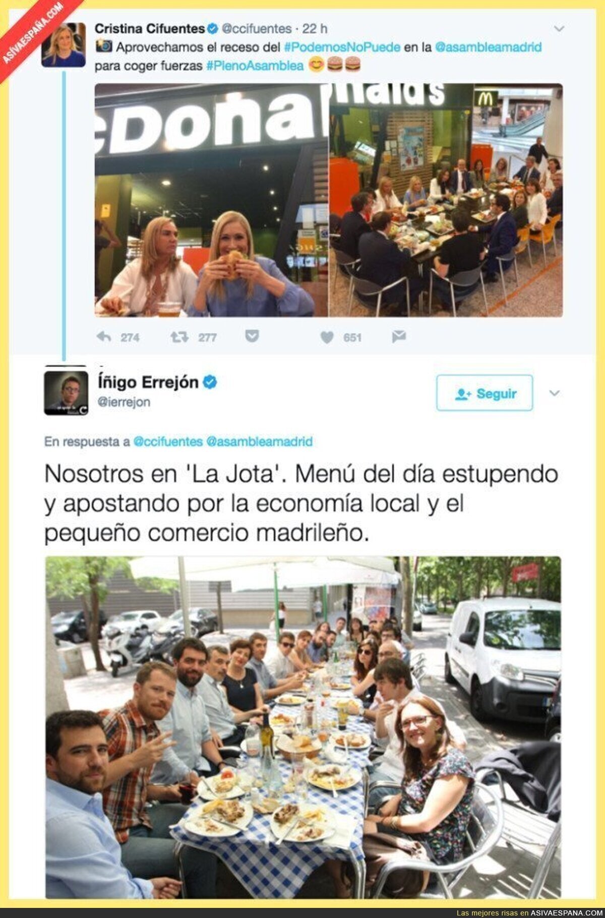 Cristina Cifuentes acude al McDonald's y se come un Big Mac + un zasca de Íñigo Errejón