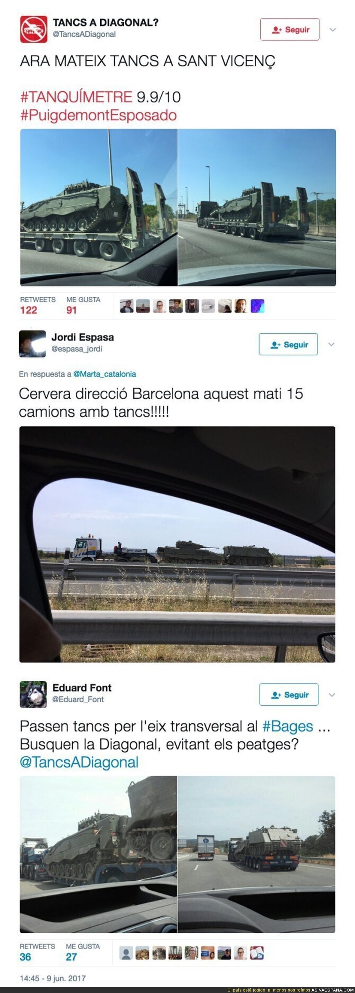 Localizan una veintena de tanques dirigiéndose a Barcelona