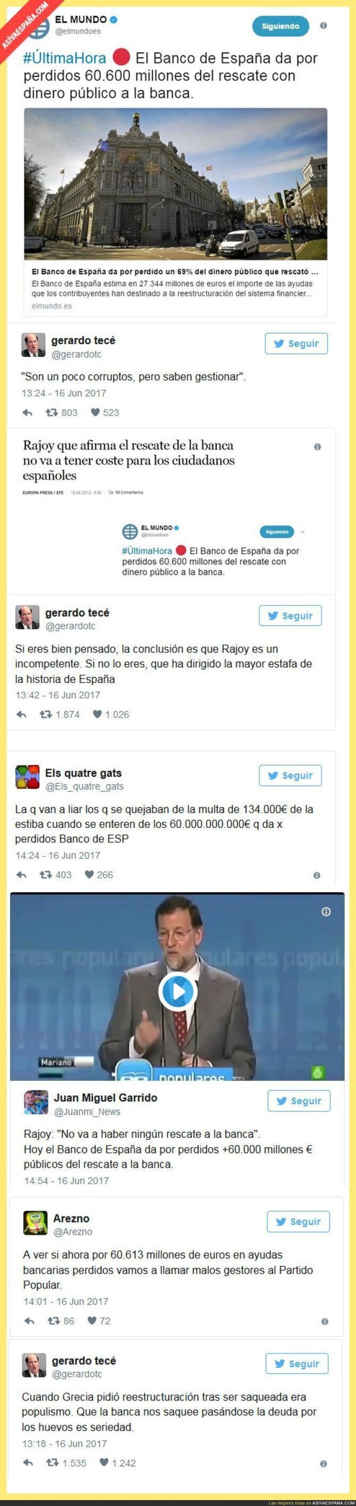 Popurrí de twits explicando lo del Banco de España que da por perdidos 60.000M €