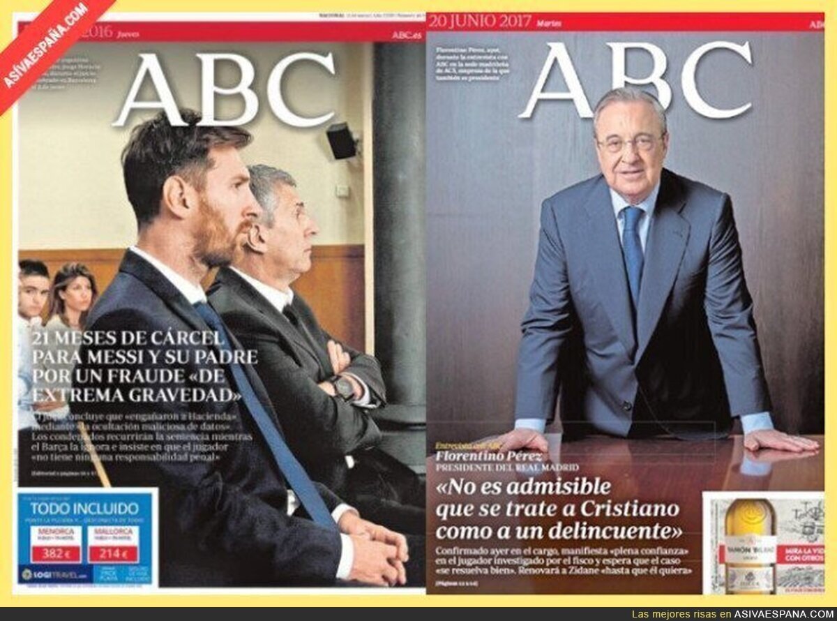 La hipocresía del ABC con los fraudes a Hacienda de Messi y Cristiano
