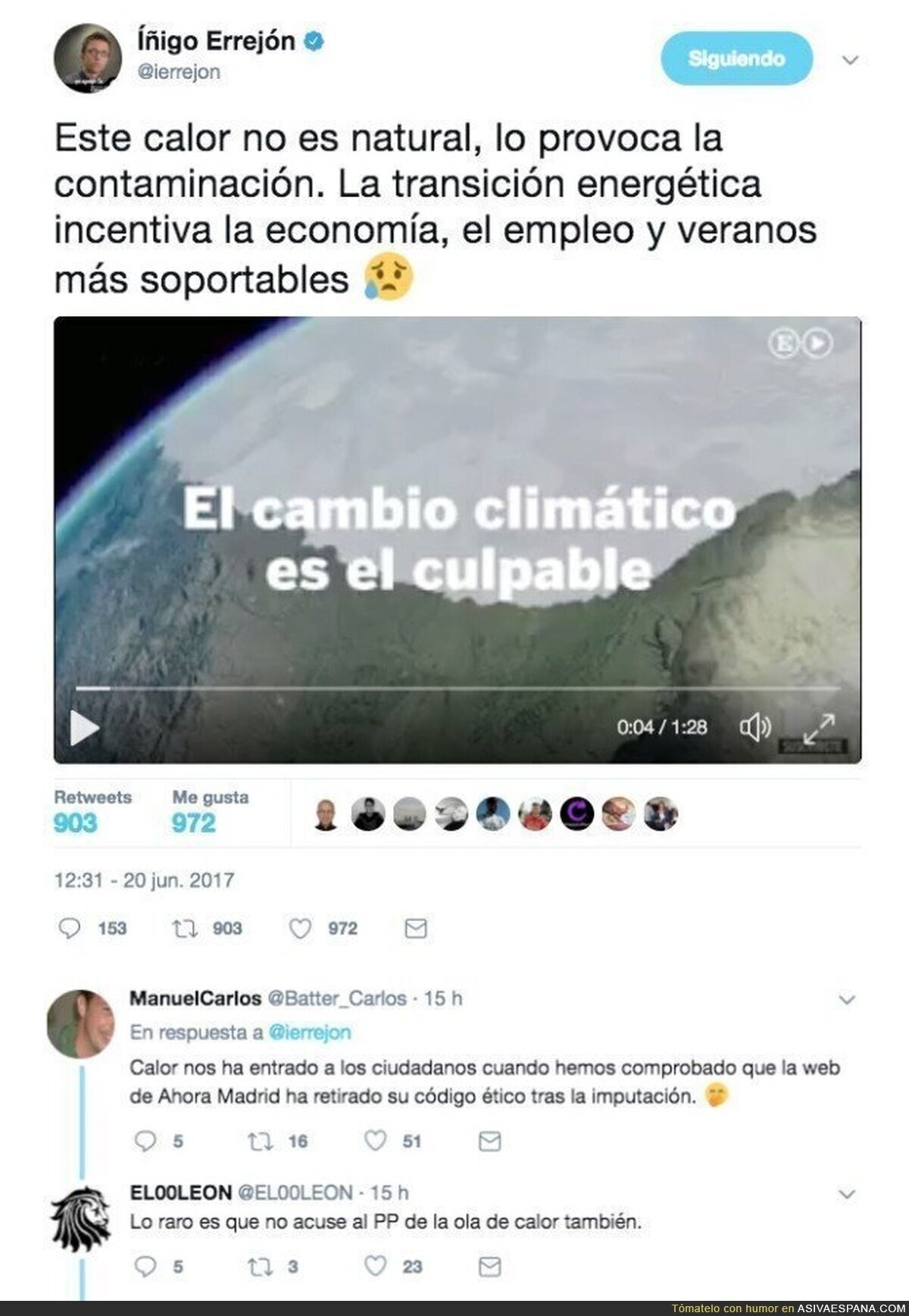 Se le revuelven a Errejón cuando publica un tuit sobre el calentamiento global