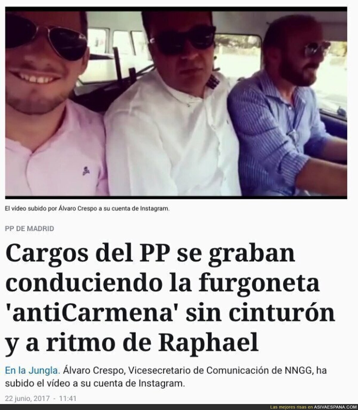 Cargos del PP se graban conduciendo la furgoneta 'antiCarmena' sin cinturón y a ritmo de Raphael