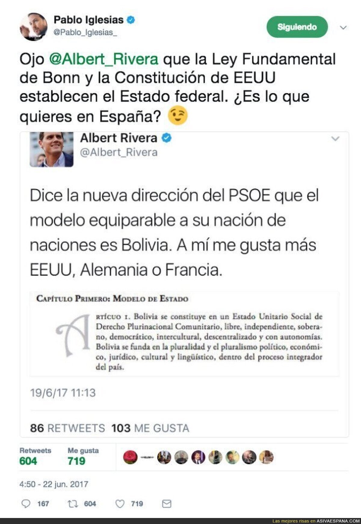 Pablo Iglesias le da una lección contestándole a Alberto Rivera y le deja la boca callada un mes