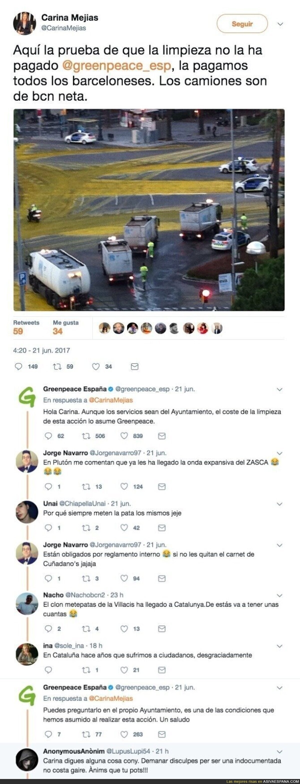 El ‘zasca’ de Greenpeace ante la metedura de pata de la presidenta de Ciudadanos en Barcelona