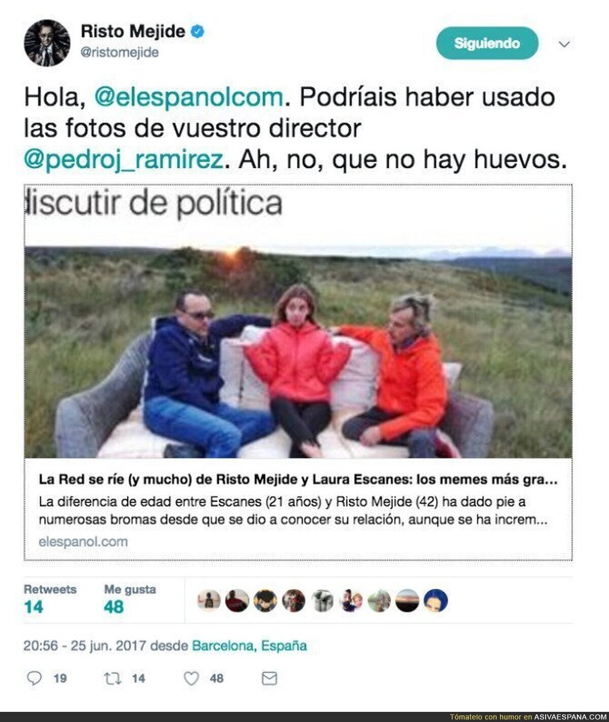 Risto arremete contra el diario "El Español" con un duro tuit por una publicación contra su pareja