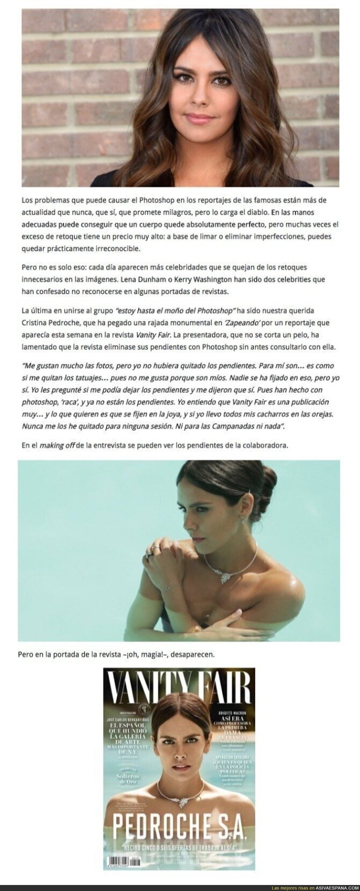 Cristina Pedroche no se muerde la lengua y critica su absurdo retoque en Photoshop en un reportaje