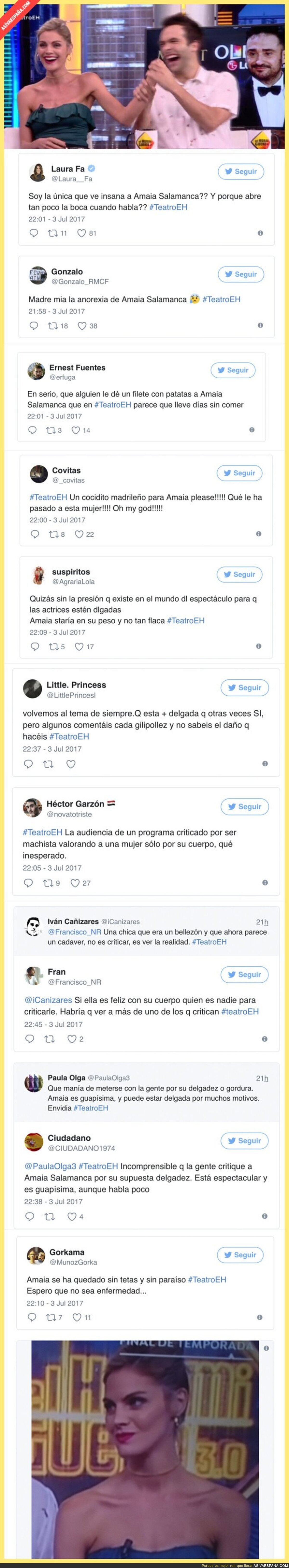 Los comentarios en redes sociales tras ver a Amaia Salamanca y su extrema delgadez en El Hormiguero