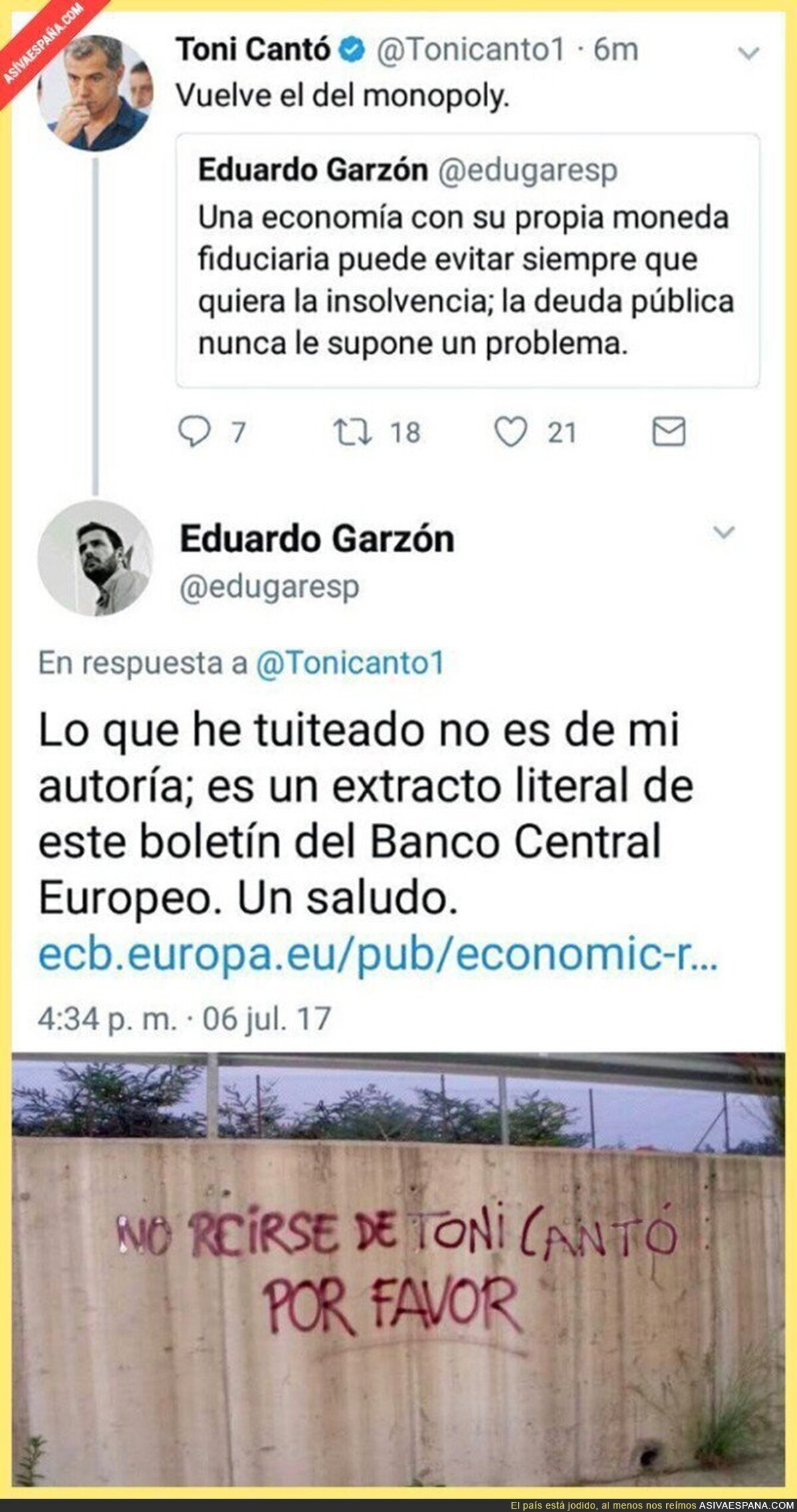 Toni Cantó se ríe de Eduardo Garzón tras este tuit y recibe una h*stia inesperada