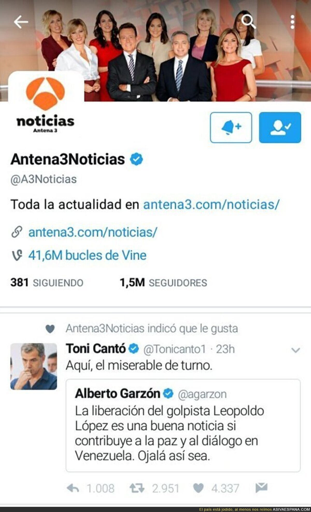 OJO: La polémica acción de Antena 3 en Twitter que deja ver su tendencia política