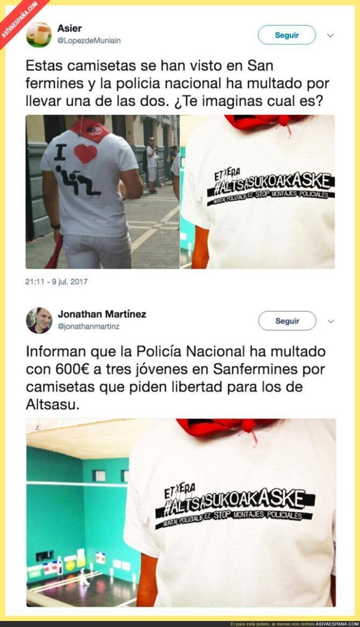 La increíble multa a tres jóvenes por llevar esta camiseta en San Fermín