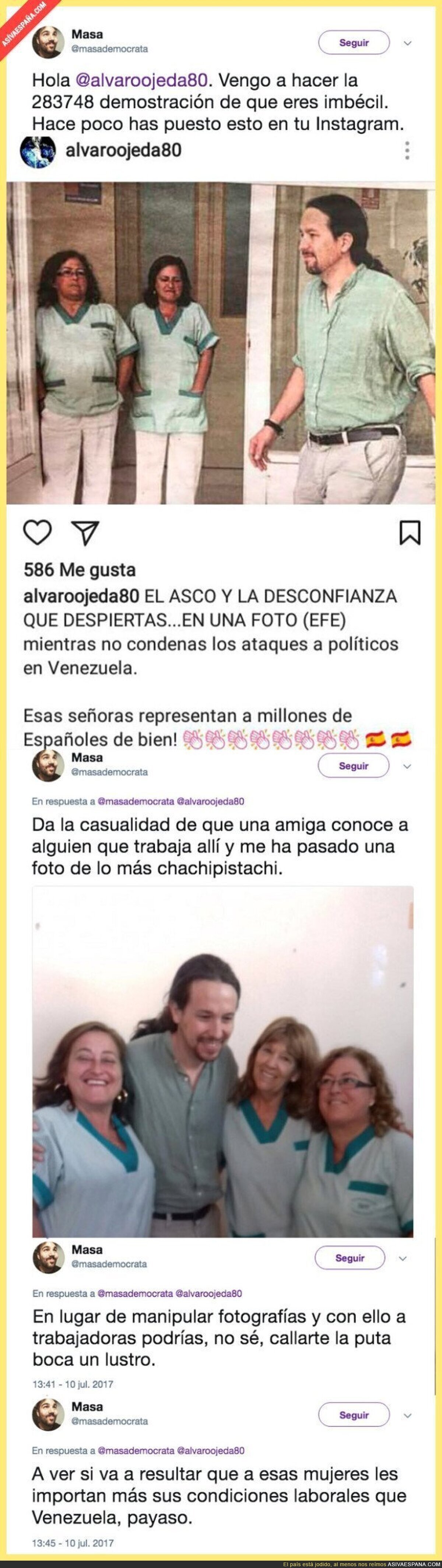 Álvaro Ojeda manipula con una foto sobre Pablo Iglesias y 'masa' le calla la boca de forma magistral
