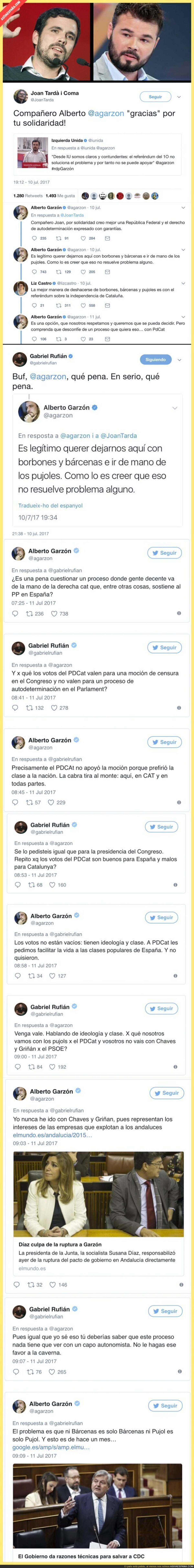 Gabriel Rufián y Alberto Garzón se pelean en Twitter por Catalunya