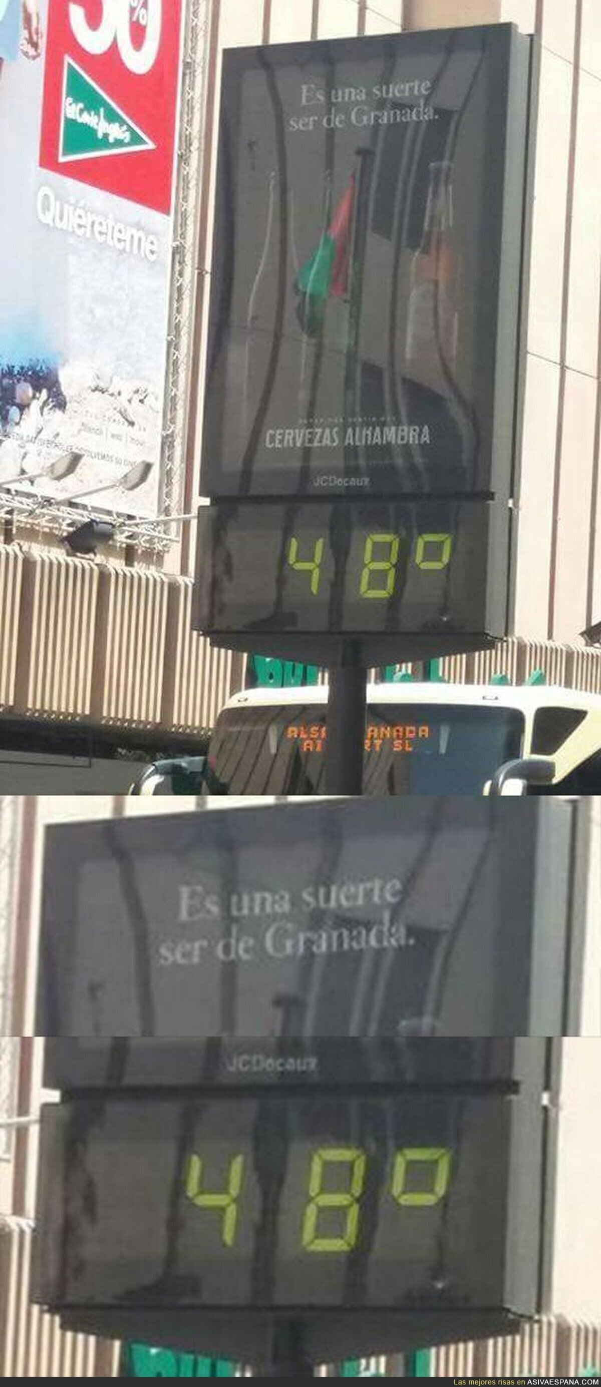 La publicidad en este termómetro de Granada no es muy afortunada