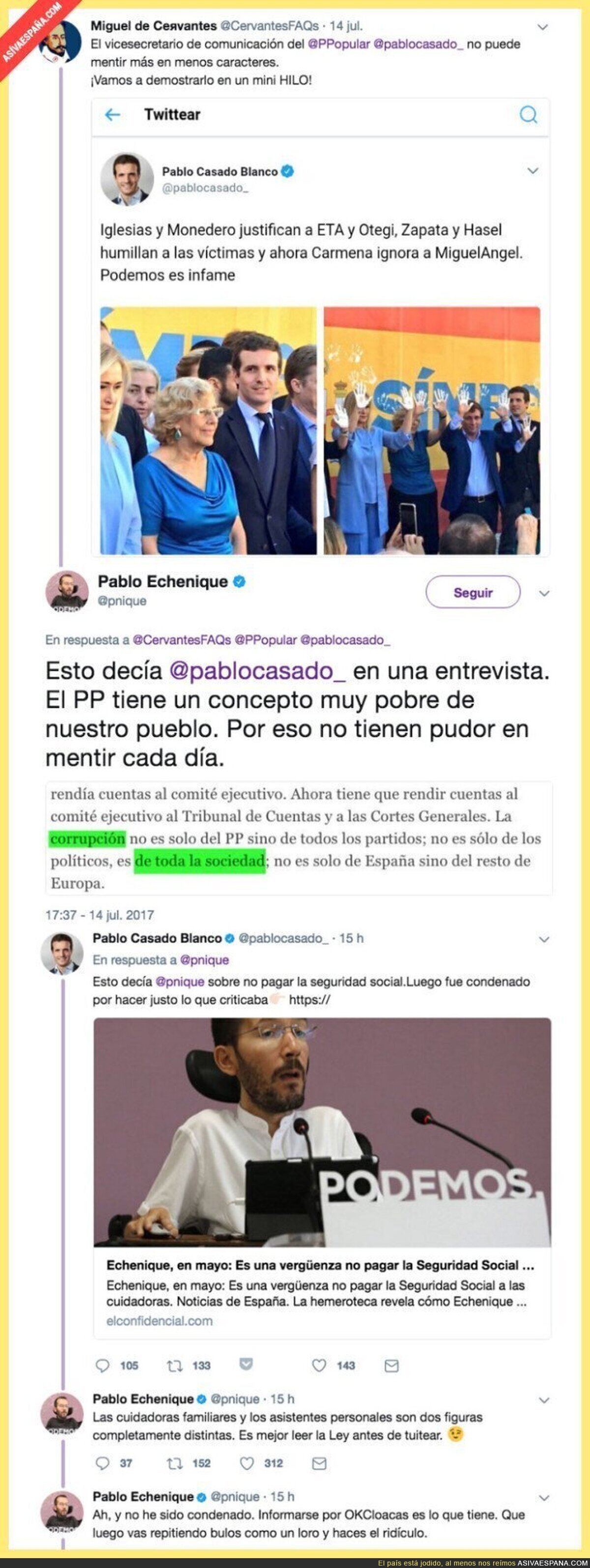 Pablo Casado se enzarza con Pablo Echenique en Twitter y le dejan en ridículo