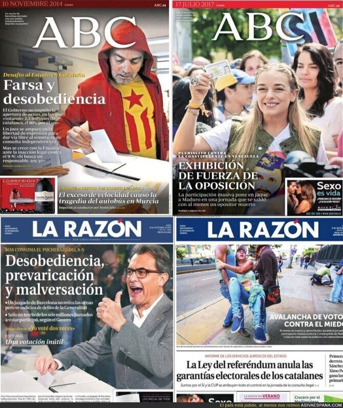 ABC y La Razón nos muestra el doble rasero con los catalanes y venezolanos a la hora de votar