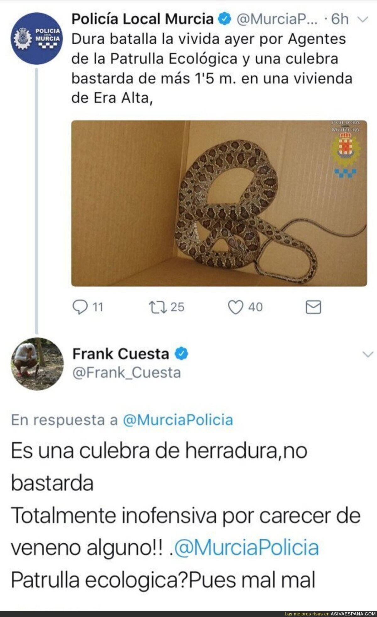 La gran respuesta de Frank Cuesta a la Policía de Murcia tras anunciar la captura de esta serpiente