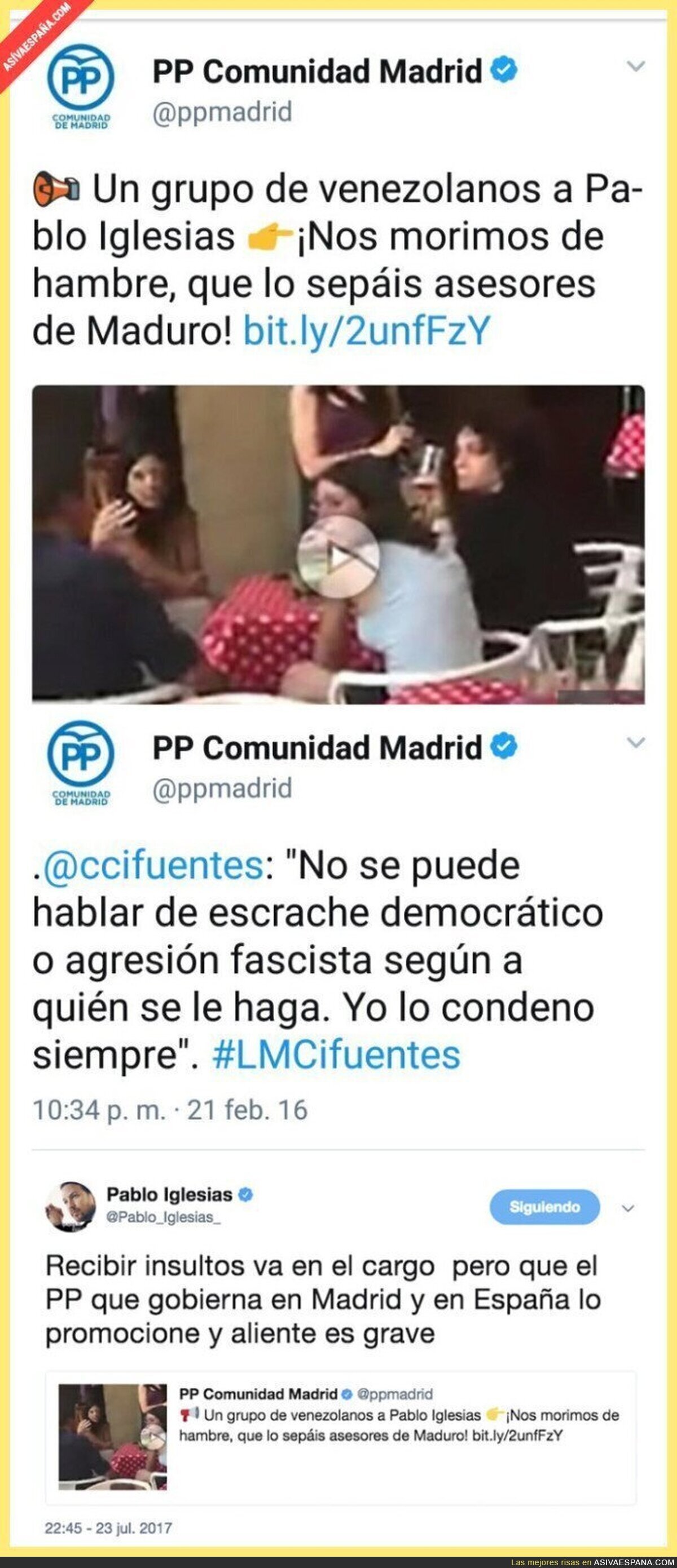 El PP de Madrid hace lo contrario a lo que predicaba hace meses con los escraches