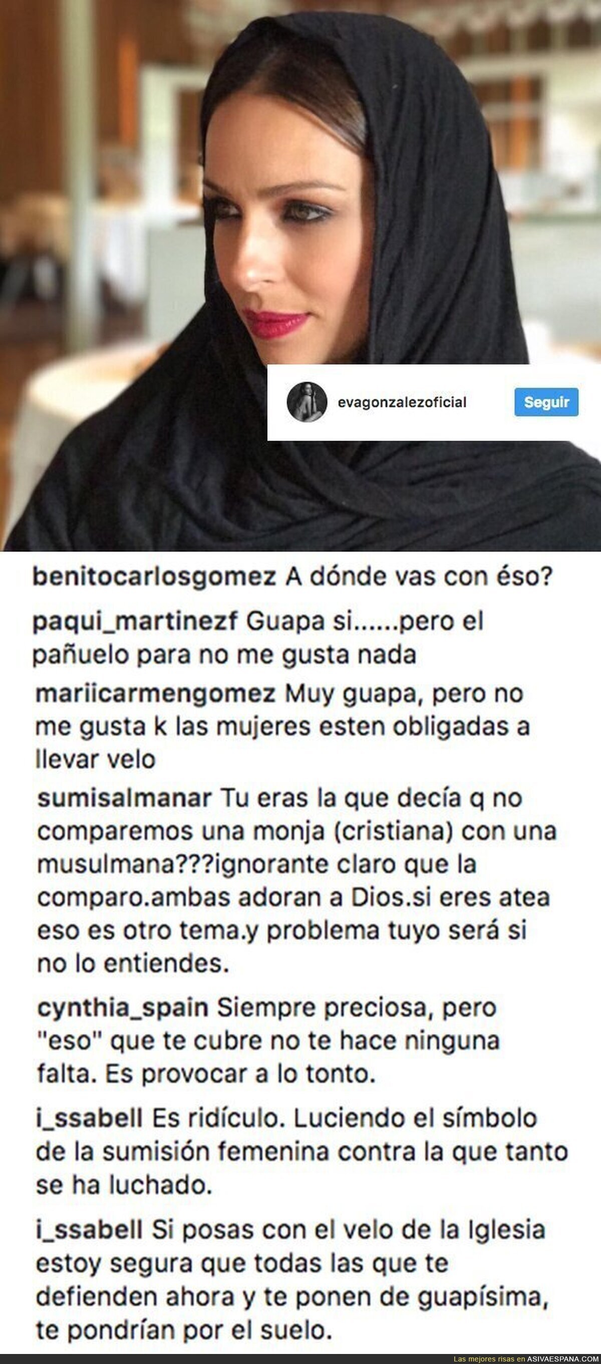 Los polémicos mensajes que ha recibido Eva González por llevar el velo en una foto de Instagram