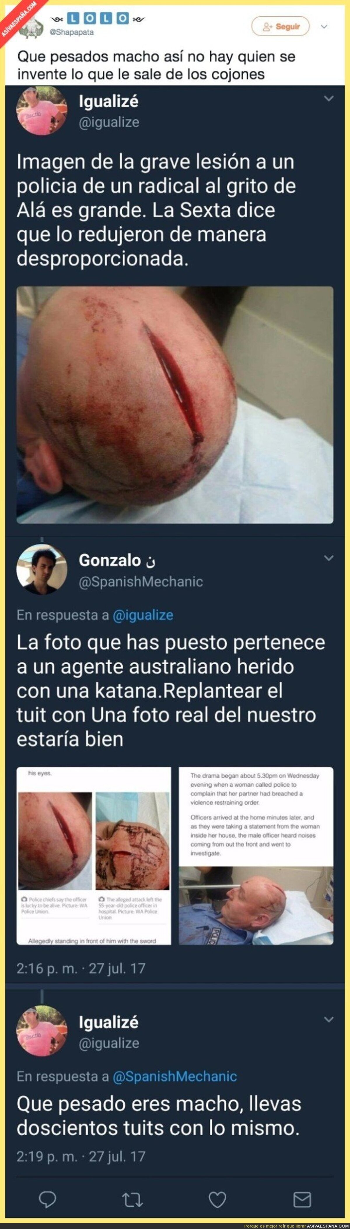 Le pillan subiendo una foto que nada tiene que ver con la noticia y se indigna