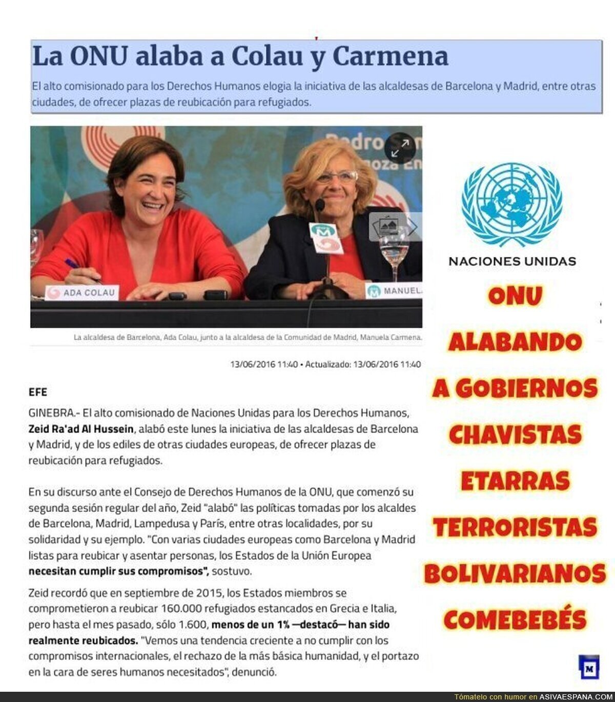 La ONU alaba a Colau y Carmena