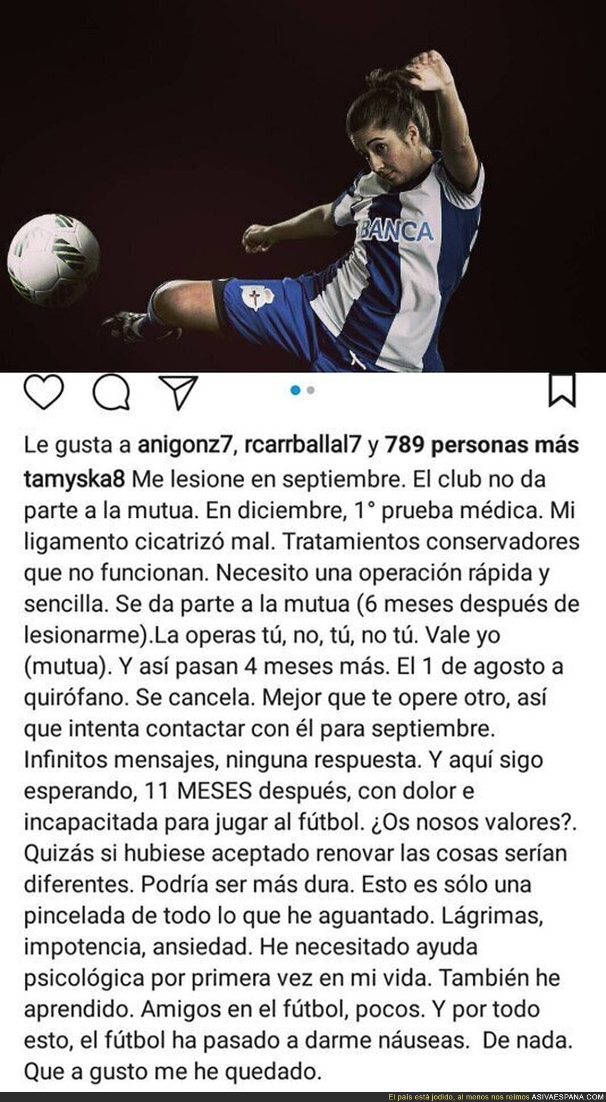 La difícil situación de la jugadora de fútbol del Deportivo de la Coruña