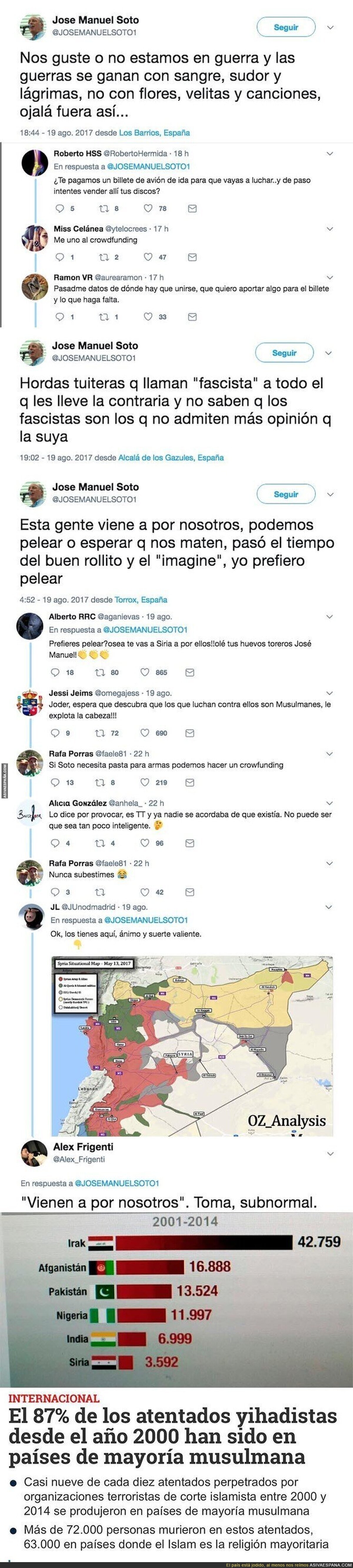 José Manuel Soto la vuelve a liar en Twitter tras el atentado en Barcelona