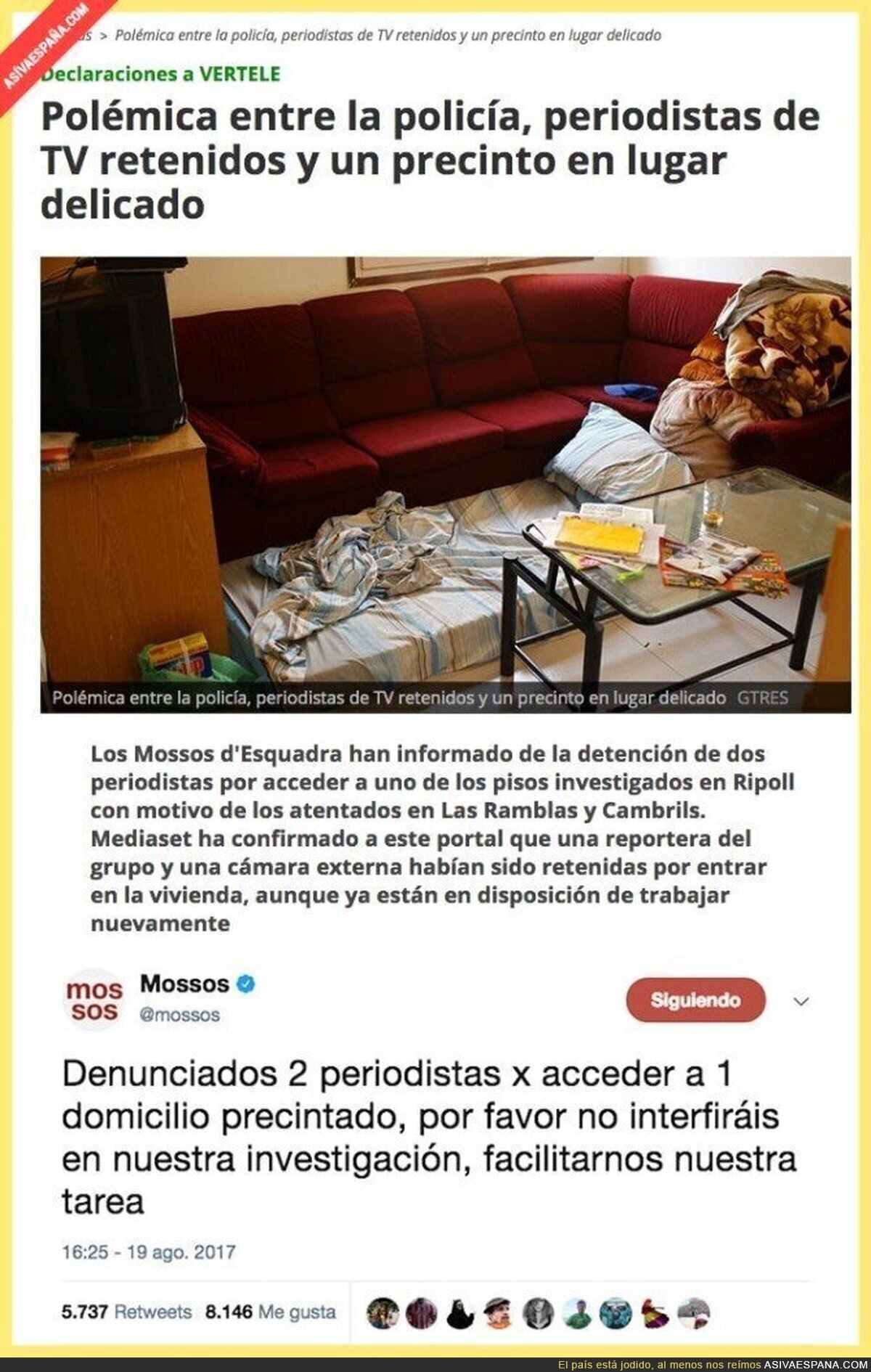 Periodistas de Antena 3 y Telecinco denunciados por entrar al piso de los terroristas y grabar imáge