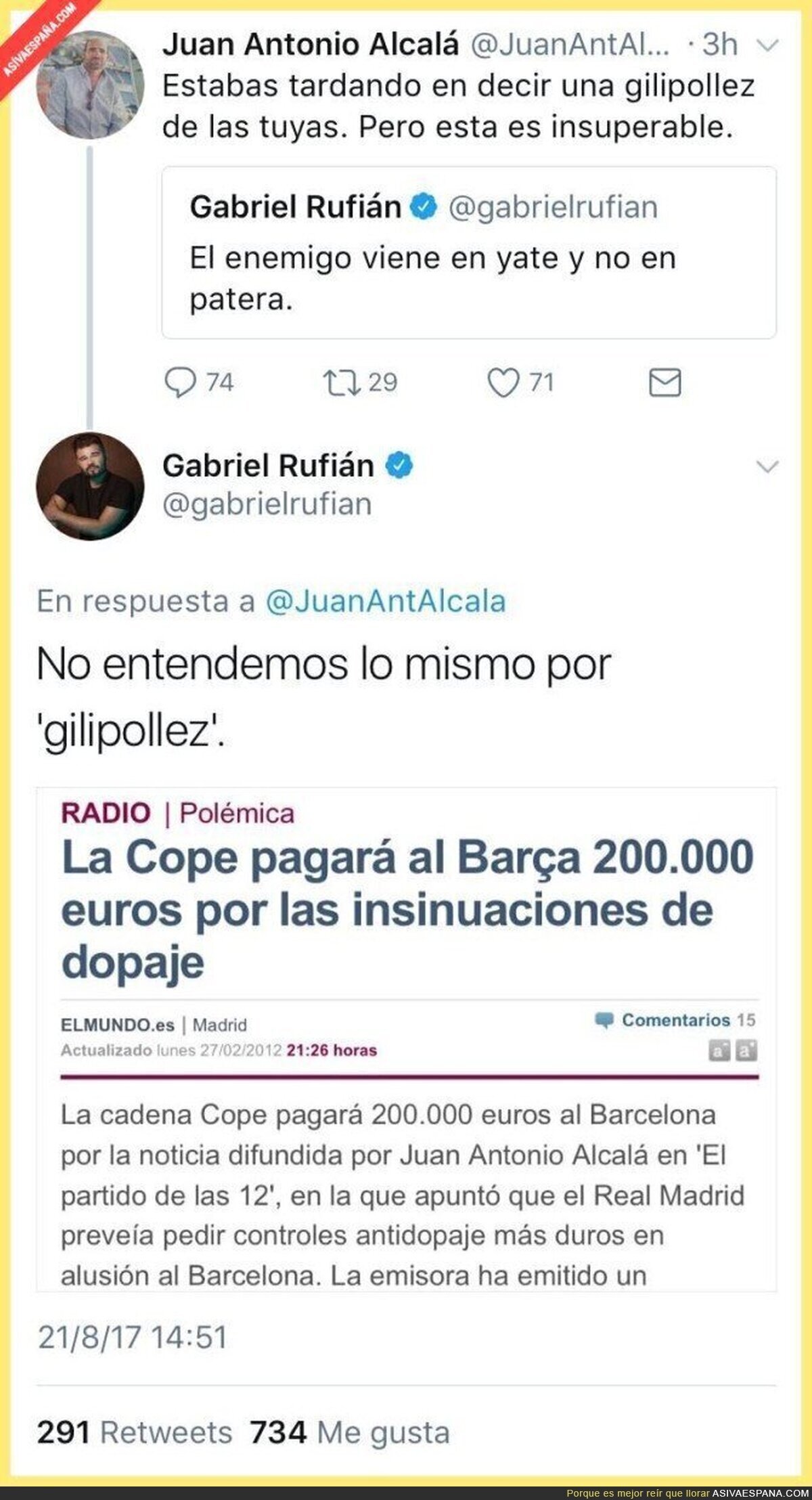 Gabriel Rufián le pega un ZASCA en toda la bocaza a Juan Antonio Alcalá de la COPE