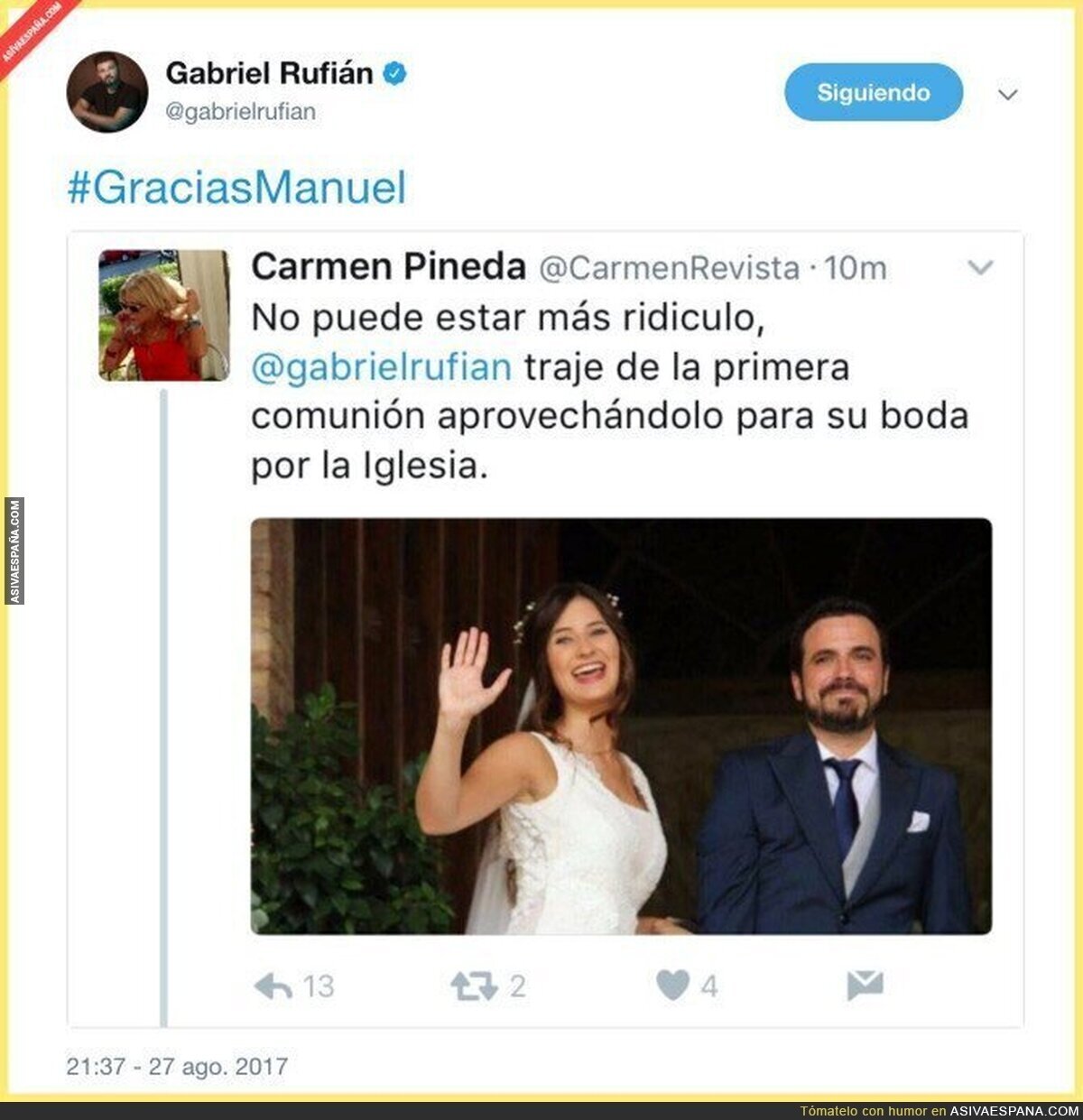 Gabriel Rufián se ha casado y así ha sido su boda