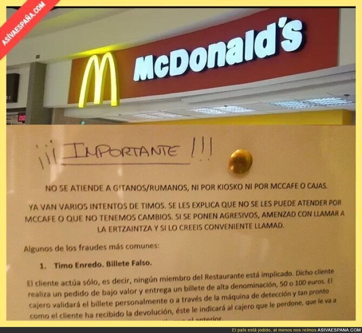 McDonald's en el País Vasco incita a trabajadores a discriminar de forma racista