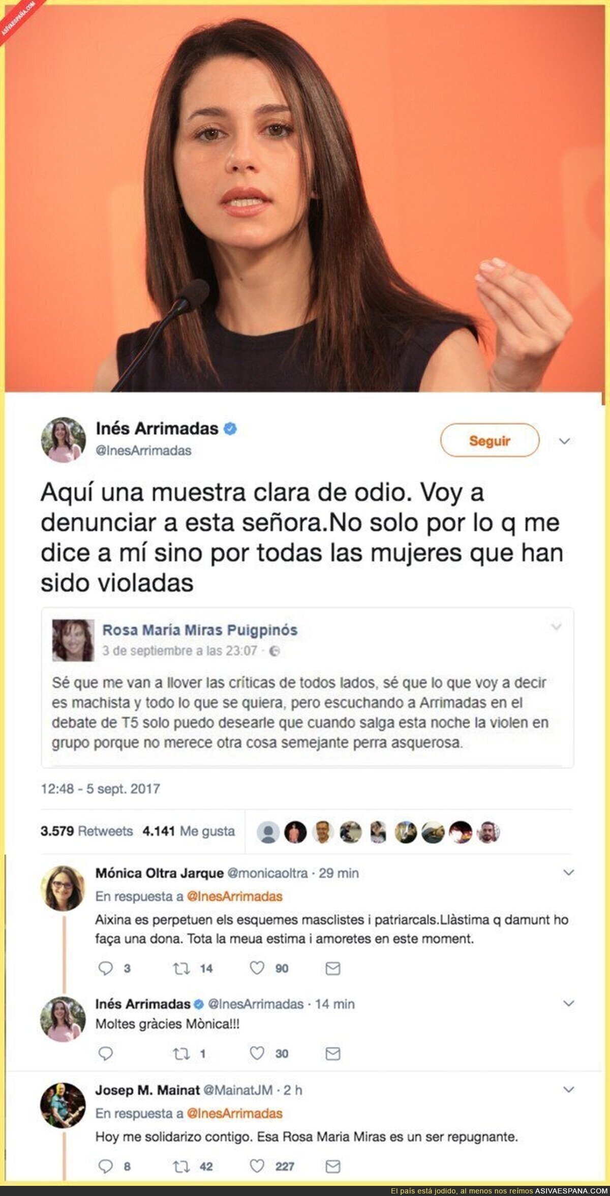 Inés Arrimadas denuncia como una mujer desea por Facebook que la "violen en grupo"