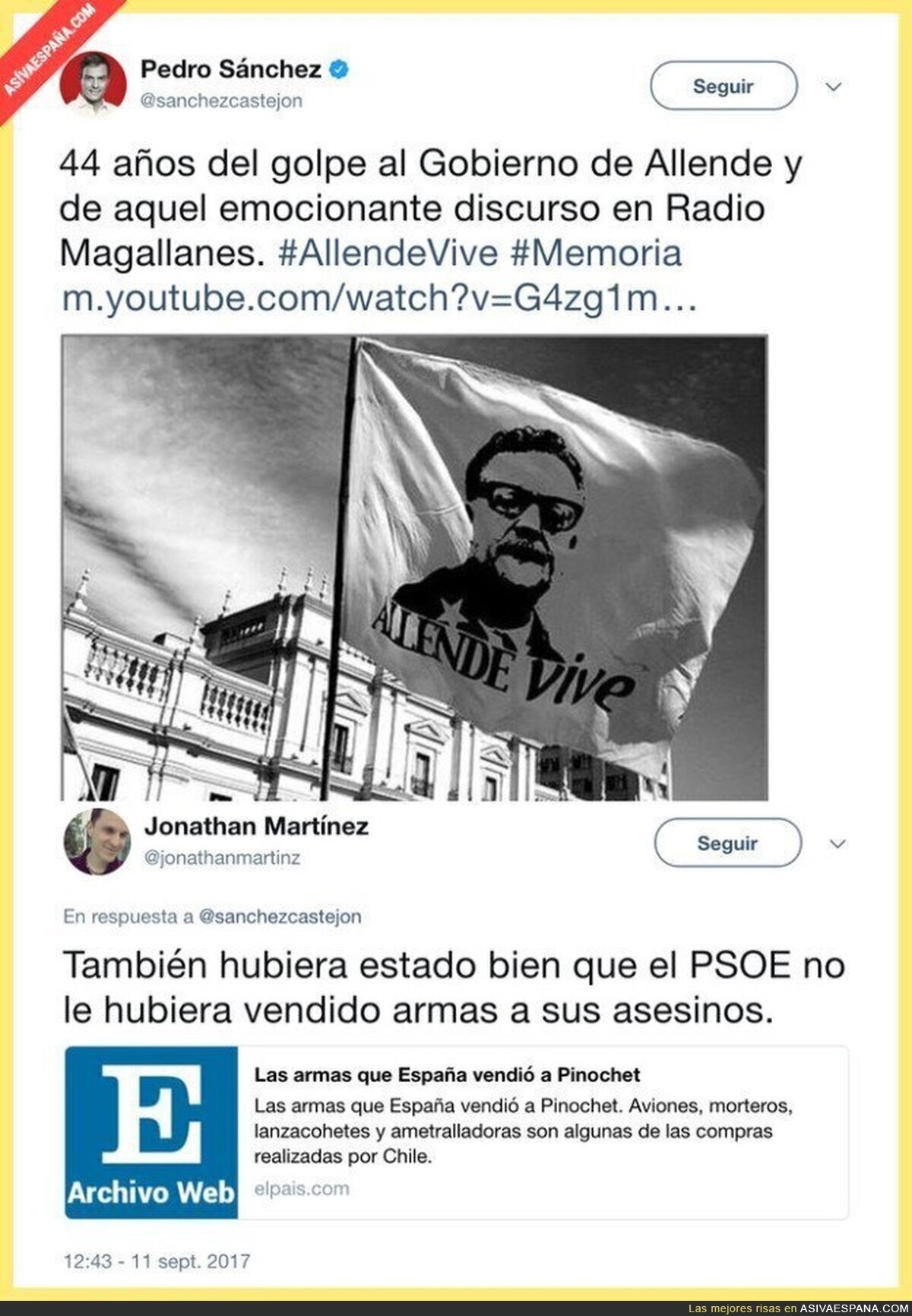 Pedro Sánchez intenta homenajear a Allende y le recuerdan el pasado de su partido