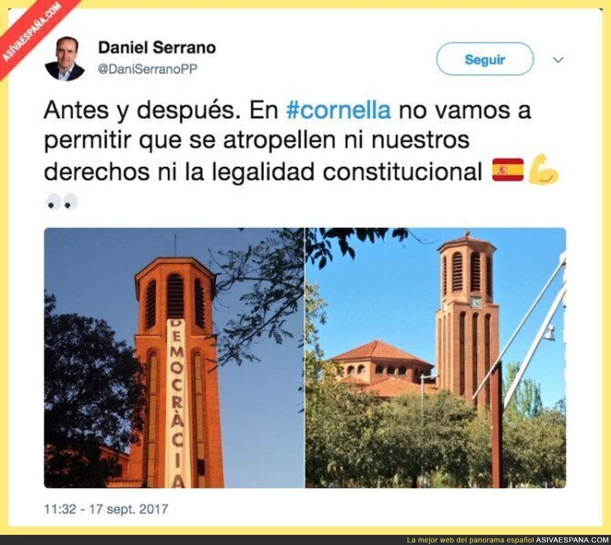 Al PP de Cornellá le molesta la pancarta que pide "Democracia" y la pide retirar