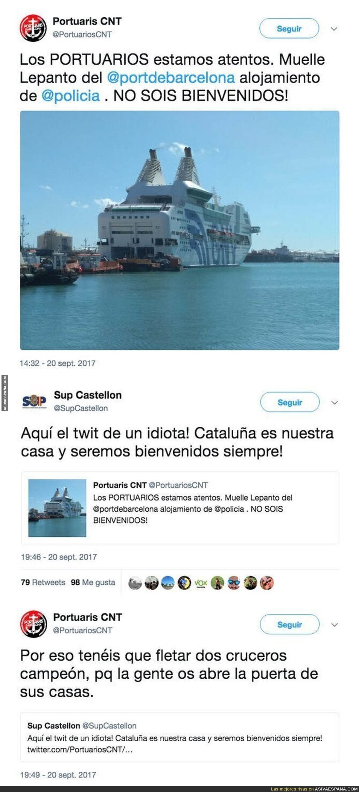 El sindicato de Portuarios de Barcelona le mete un ZASCA legendario al sindicato de Policías de Cast