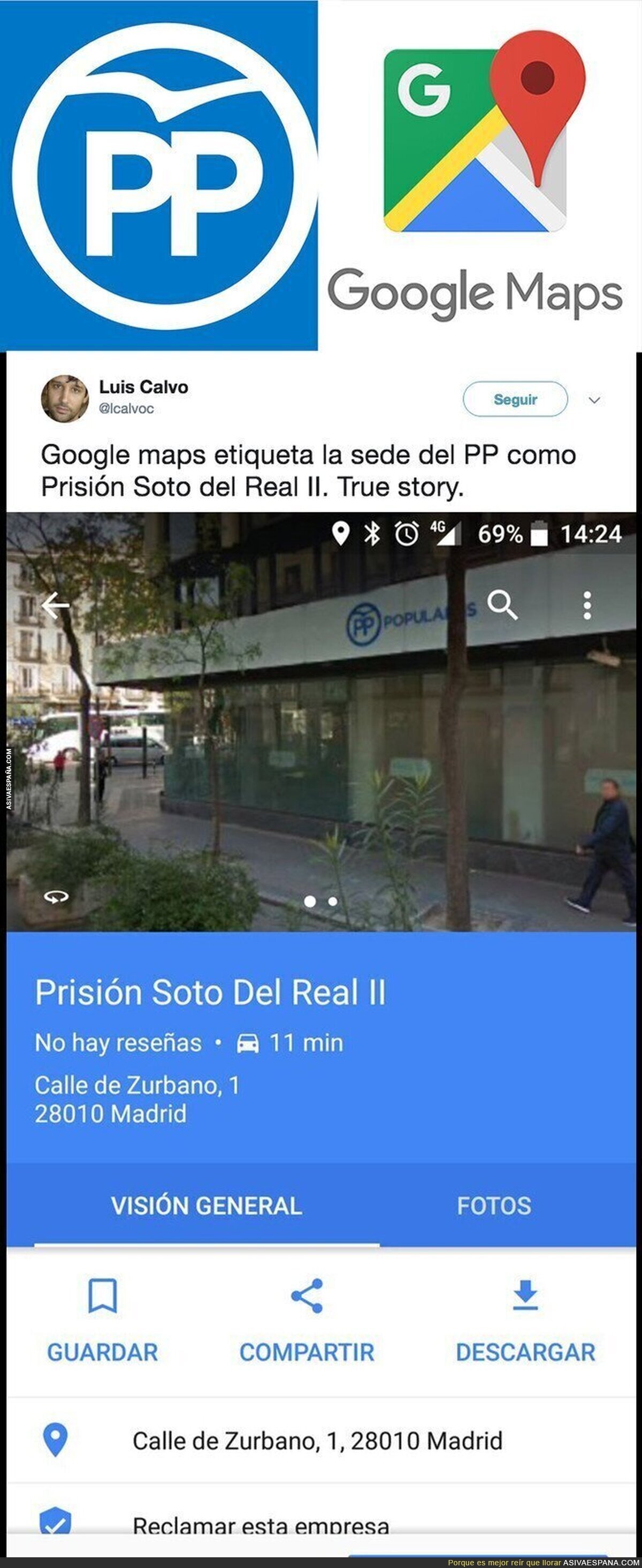 Google Maps trolea al Partido Popular con la localización de la prisión 'Soto del Real'