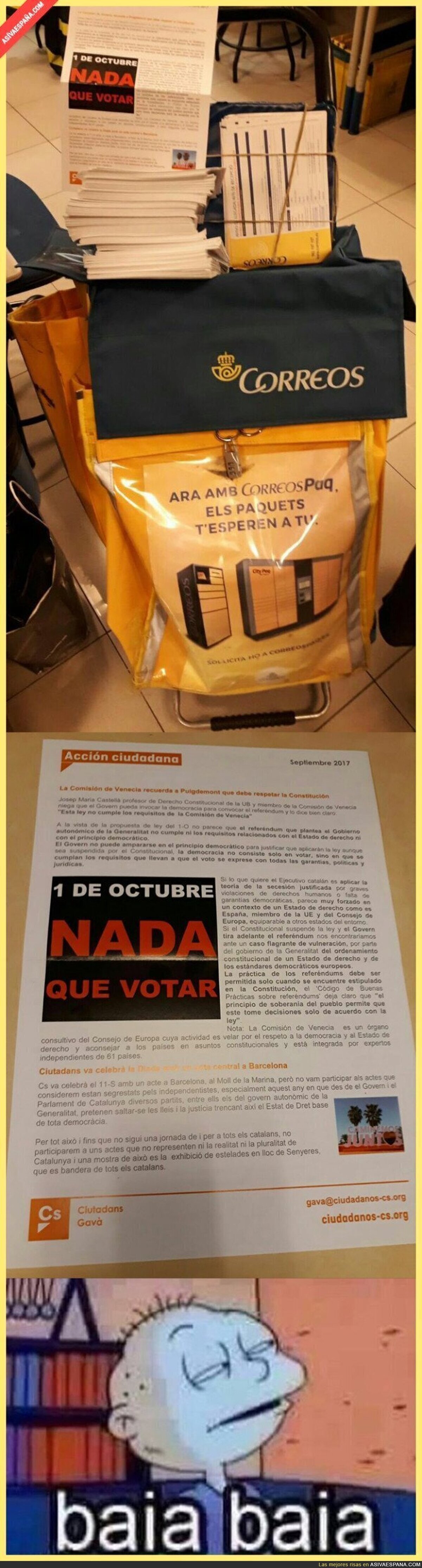 Pillan a 'Correos' mandando cartas de 'Ciudadanos' incitando a No votar en el referéndum