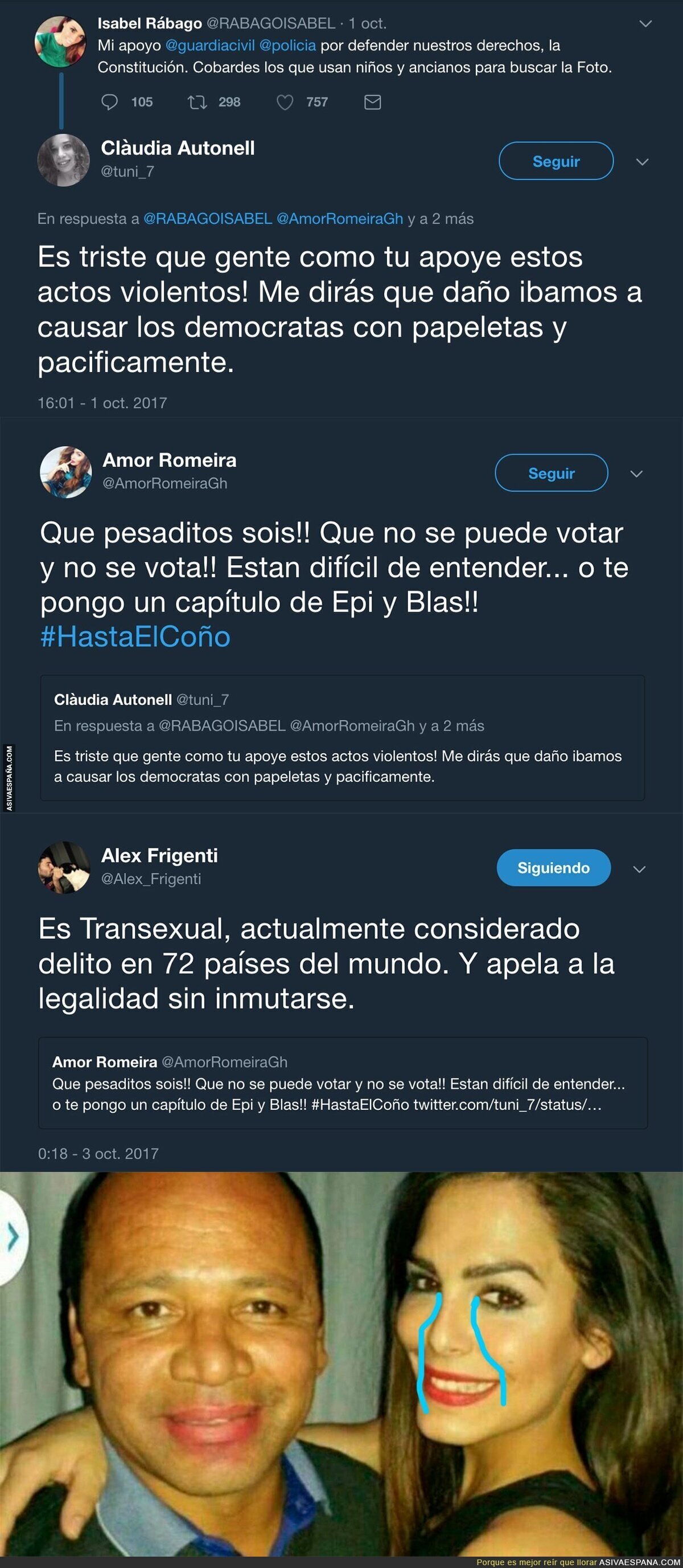 Este tuitero le pega una épica respuesta a Amor de GH al negarle el derecho a voto a los catalanes