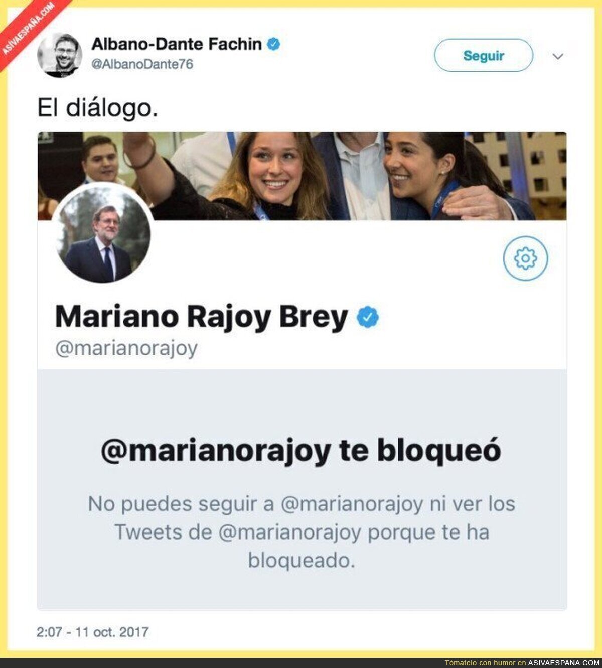 Rajoy bloquea en Twitter al secretario general de Podemos en Catalunya