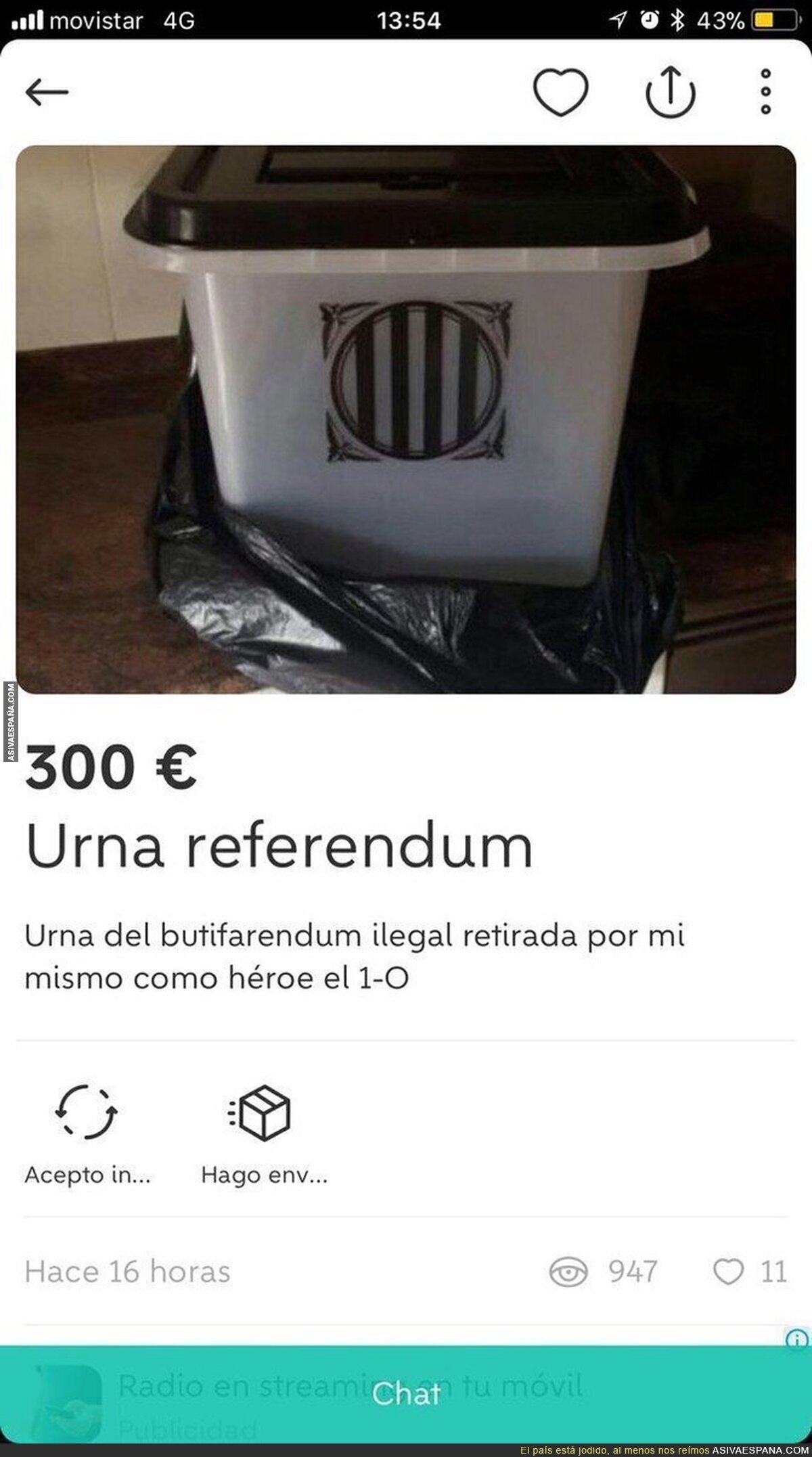 Ponen a la venta en Wallapop una urna requisada del referéndum ilegal de Catalunya