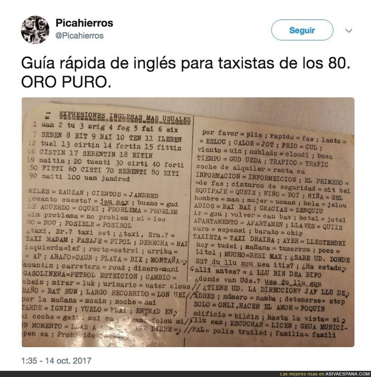 Y de aquí sacaban los taxistas su gran nivel de inglés