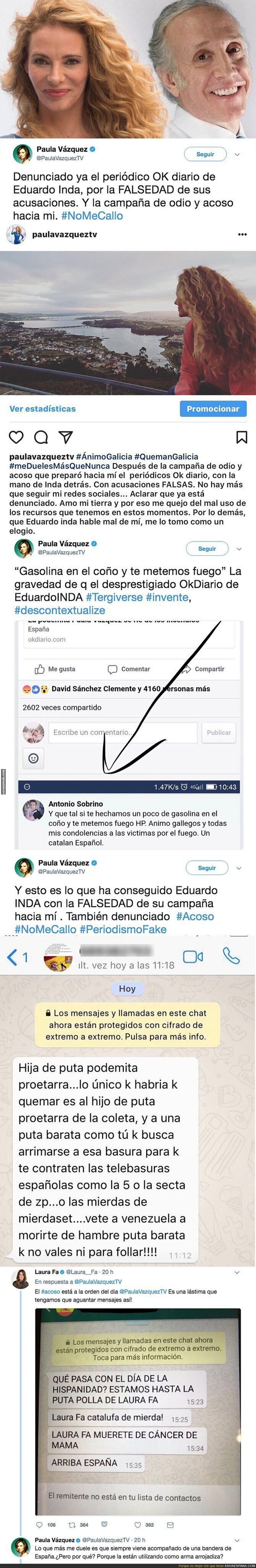 Los mensajes amenazantes que está recibiendo Paula Vázquez por culpa de Eduardo Inda