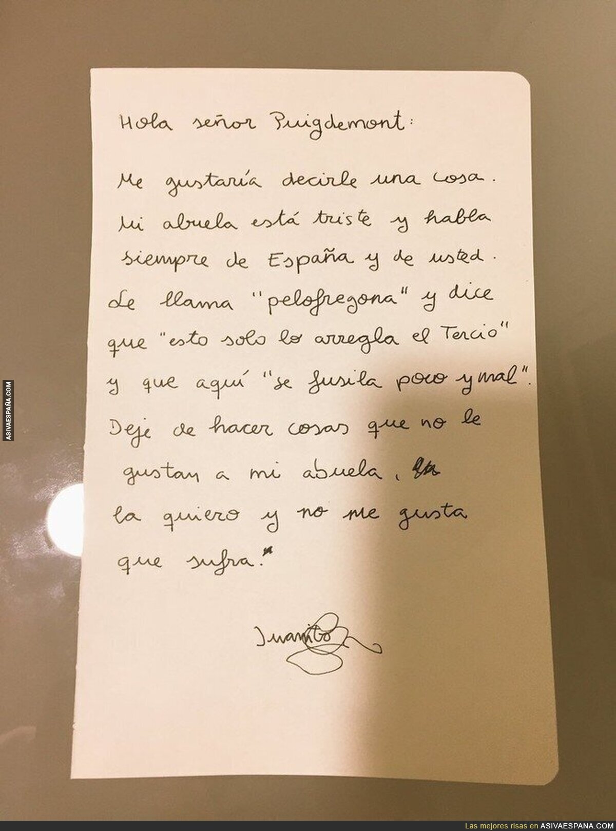 La carta de un niño de 11 años a Puigdemont