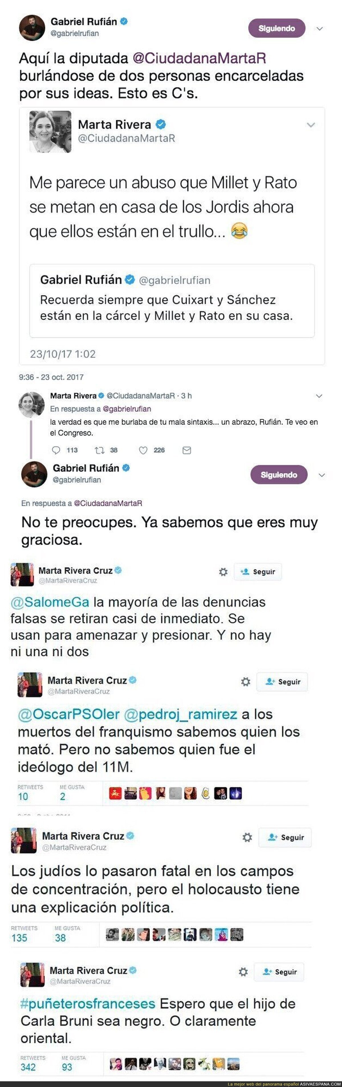 La enorme respuesta de Gabriel Rufián a Marta Rivera sacándole tuits del pasado