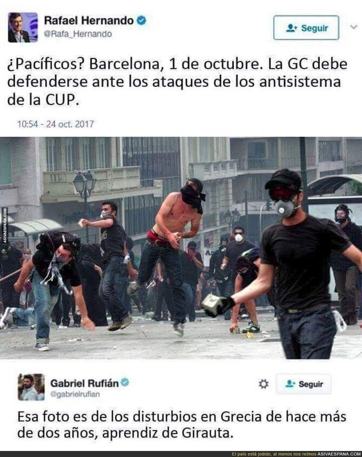 Rafael Hernando publica esta foto haciendo creer que es de Barcelona y le dejan retratado