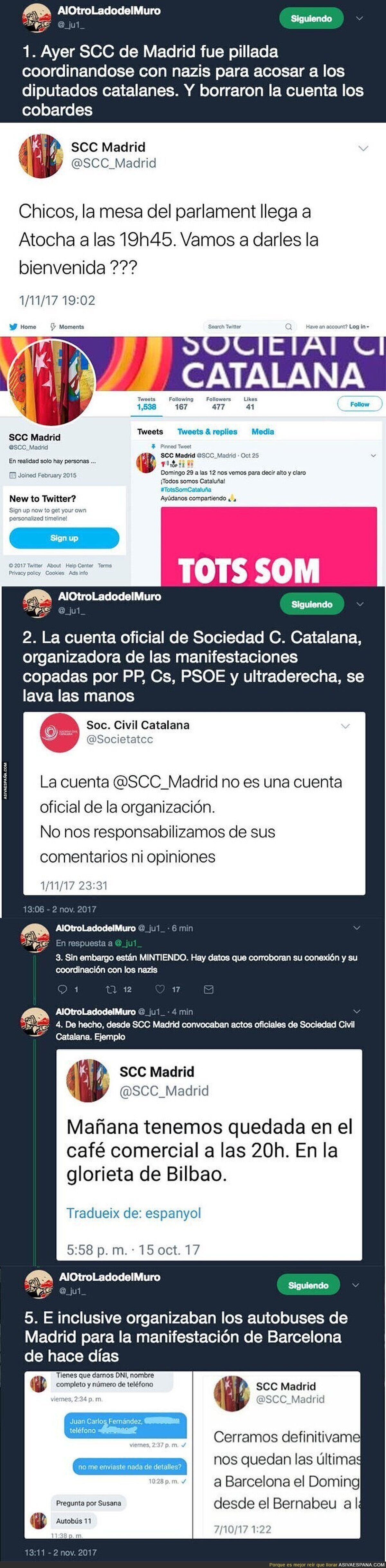 Pillan a 'Societat Civil Catalana' organizando una quedada junto a nazis